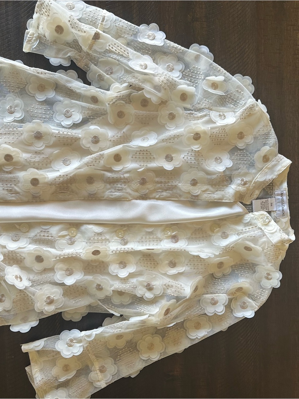 Drapers & Damons Petite 3D Flower Mesh Blouse Button Down PM